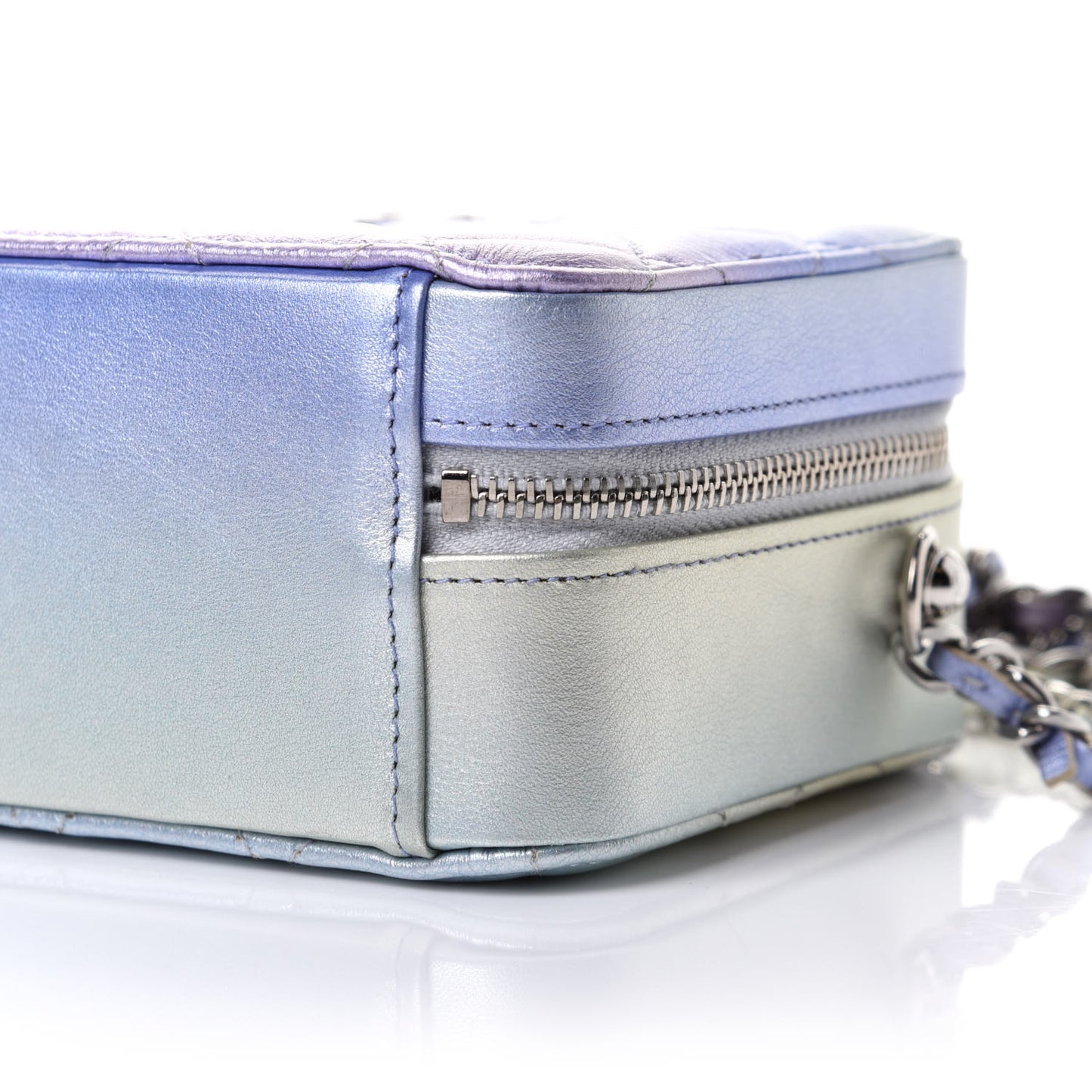 Gradient Metallic Calfskin Quilted Camera Bag Silver Blue Yellow Purple