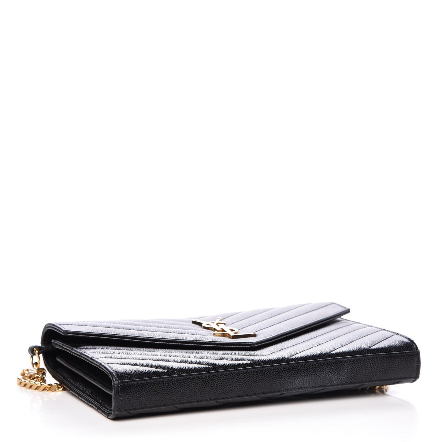 Grain De Poudre Matelasse Chevron Monogram Chain Wallet Black