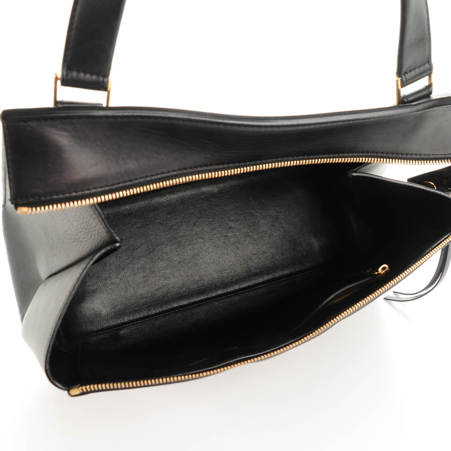 Smooth Calfskin Medium Bi-Color Edge Shoulder Bag Black Navy