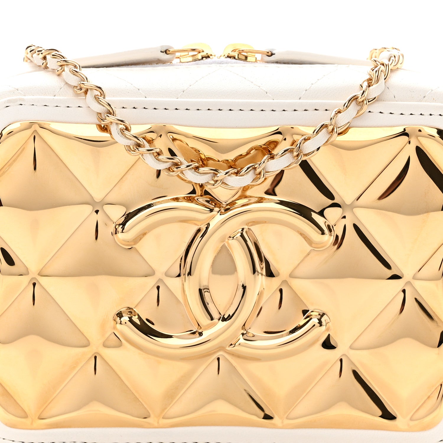 Chanel Lambskin Metal Quilted Mini Vanity Case With Chain White Gold 6 of 13