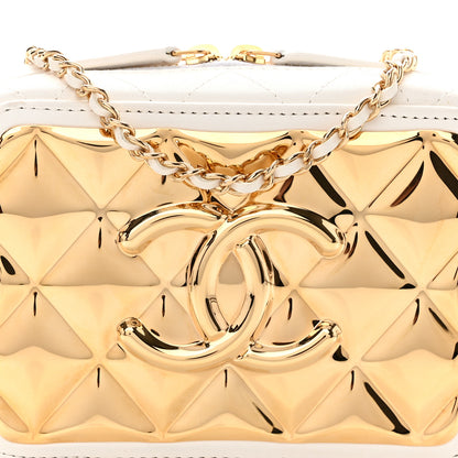 Chanel Lambskin Metal Quilted Mini Vanity Case With Chain White Gold 6 of 13
