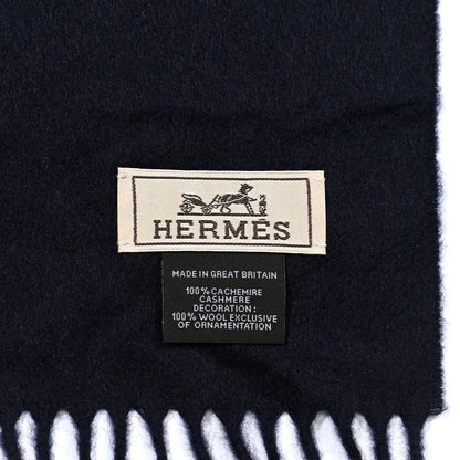Hermes Cashmere Highlands Embroidered Patch Muffler Marine 5 of 5