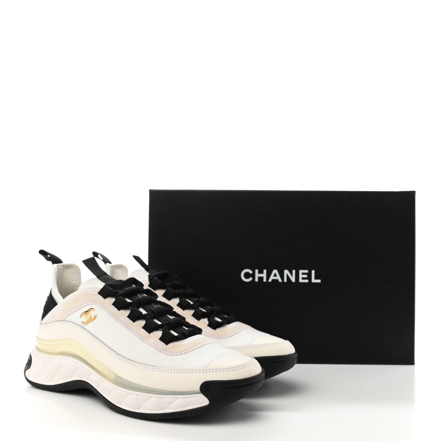 Velvet Calfskin Mixed Fibers CC Sneakers 38 Ivory Black
