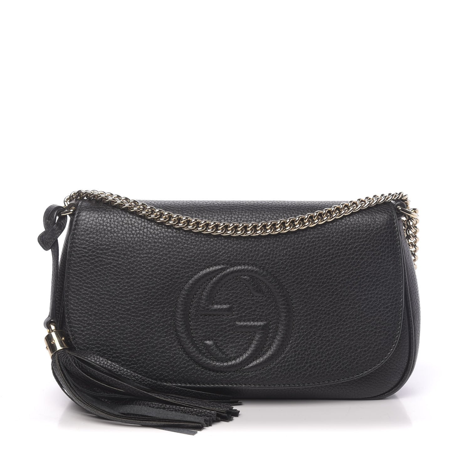 Pebbled Calfskin Medium Soho Flap Crossbody Black