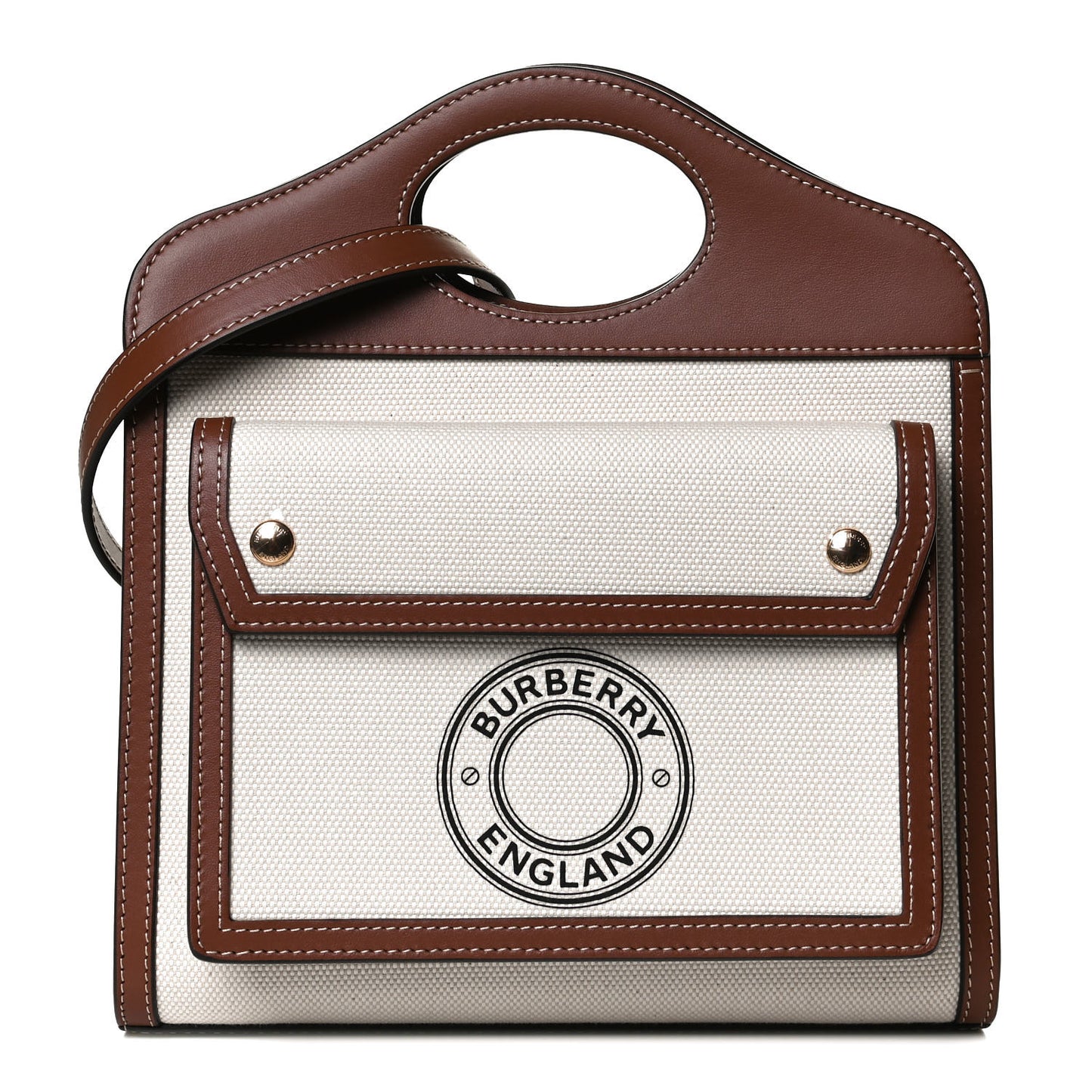Canvas Smooth Calfskin Two Tone Mini Pocket Bag Natural Malt Brown