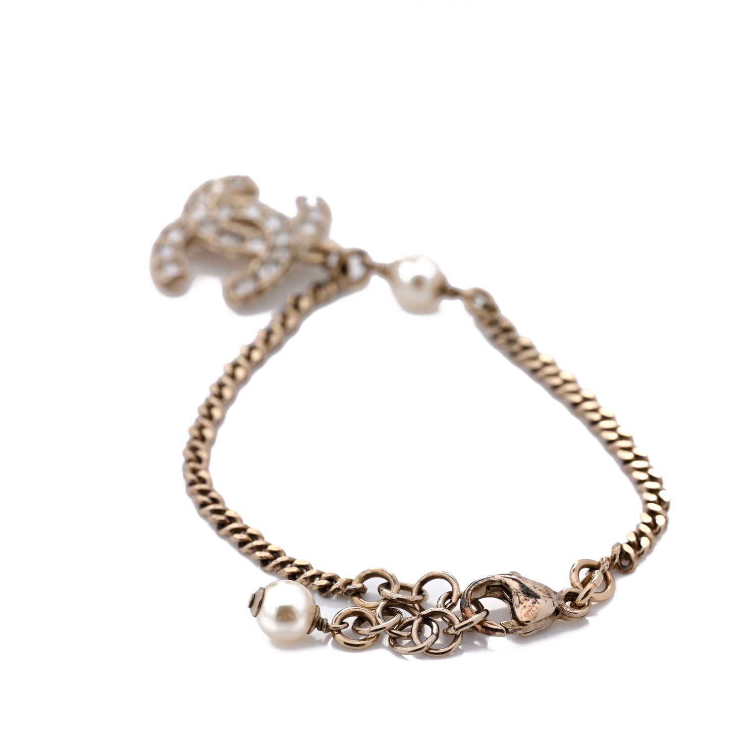 Chanel Pearl Crystal CC Bracelet Light Gold 4 of 6