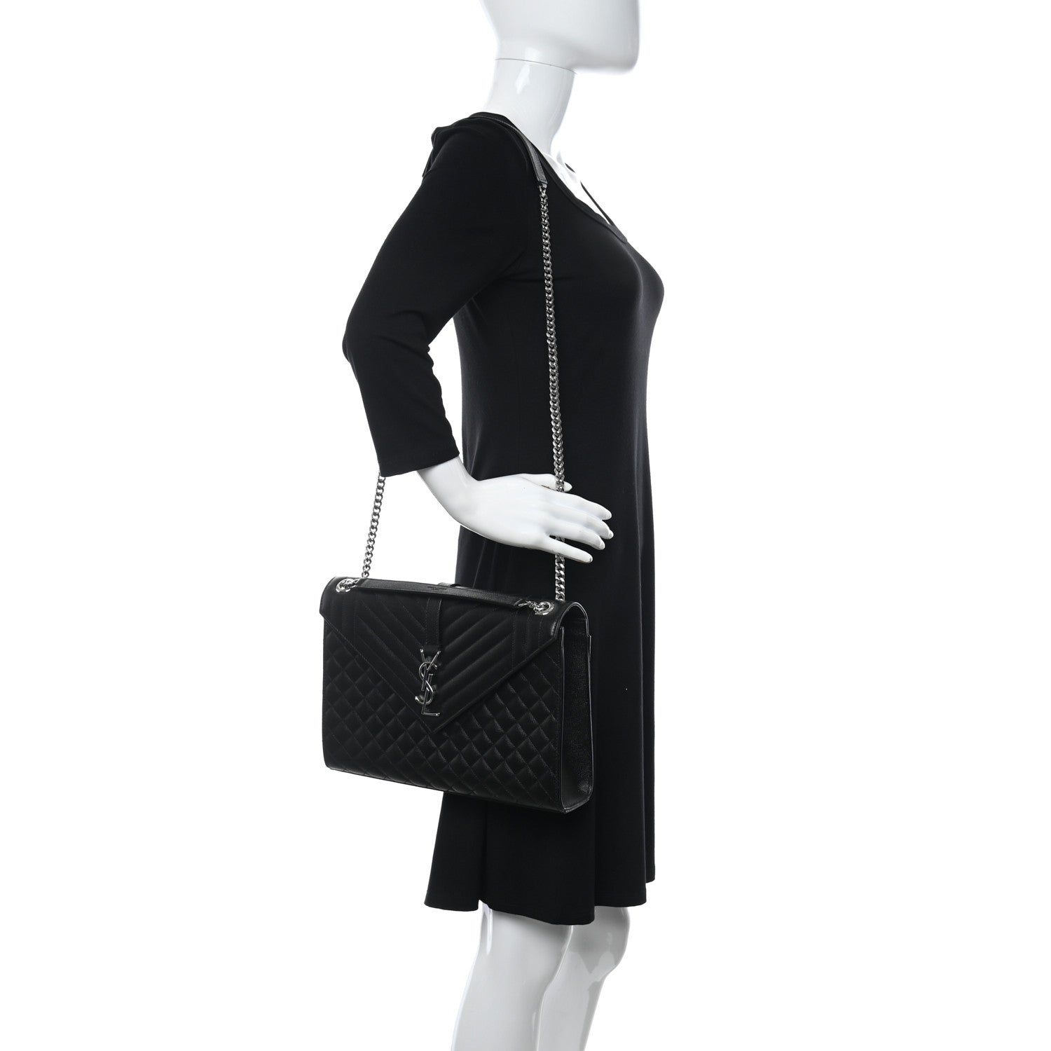 Saint Laurent Grain De Poudre Textured Mixed Matelasse Large Triquilt Monogram Monochrome Satchel Black 2 of 15