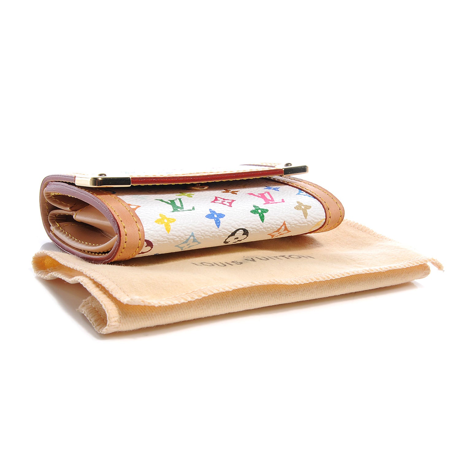Louis Vuitton Monogram Multicolor Porte-Monnaie Plat Coin Purse White 4 of 7