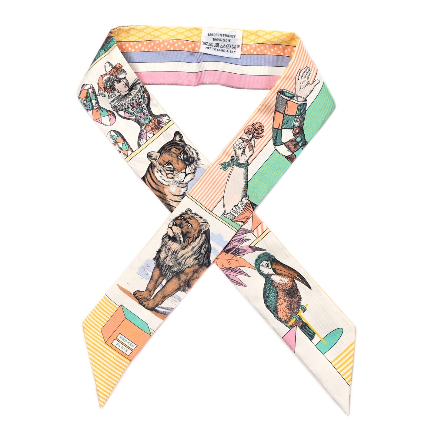 Silk Twilly Grand Theatre Nouveau White Vert Abricot