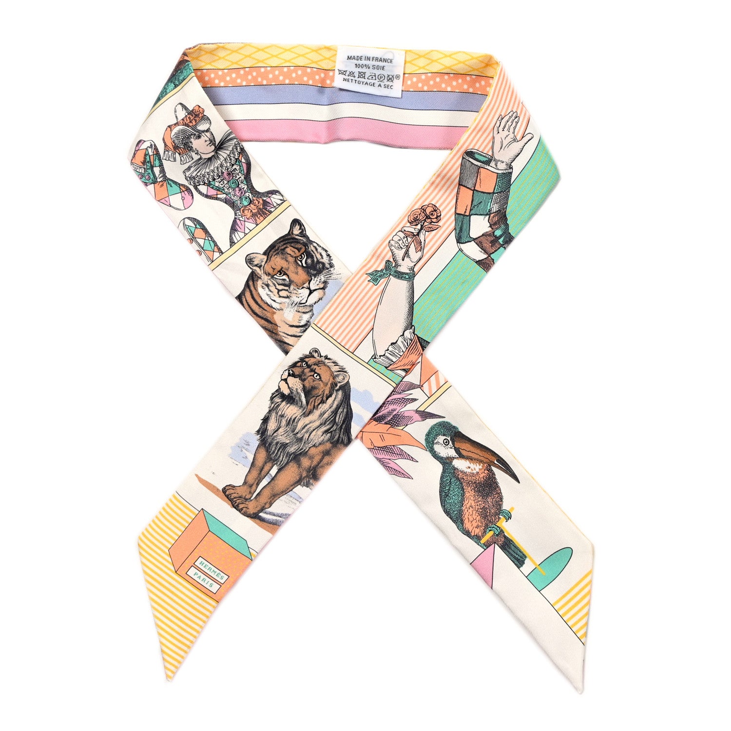 Hermes Silk Twilly Grand Theatre Nouveau White Vert Abricot 1 of 5