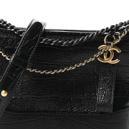 Chanel Calfskin Crocodile Embossed Small Gabrielle Cocodile Hobo Black 8 of 10