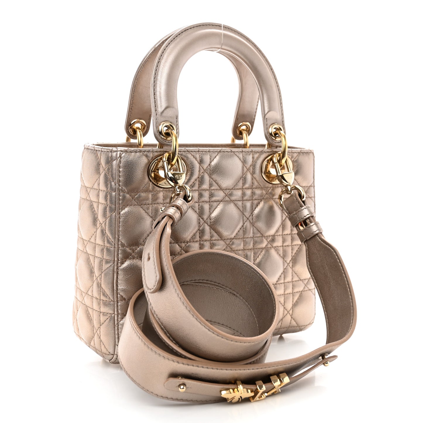 Metallic Lambskin Cannage Small My ABCDior Lady Dior Gold