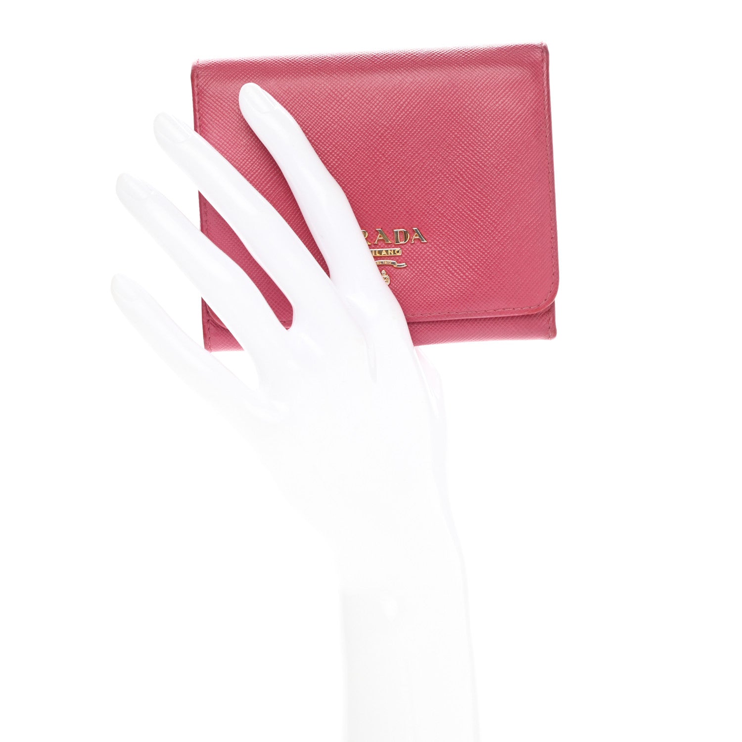 Prada Saffiano Metal Tri-Fold Wallet Peonia 2 of 10