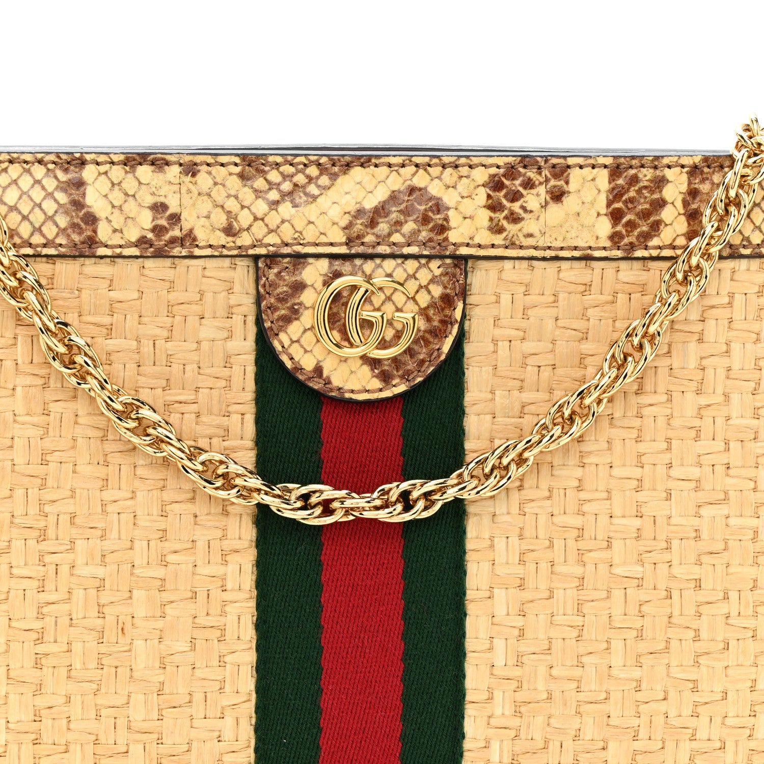 Gucci Raffia Elaphe GG Small Ophidia Chain Shoulder Bag Natural Cream Brown 8 of 10