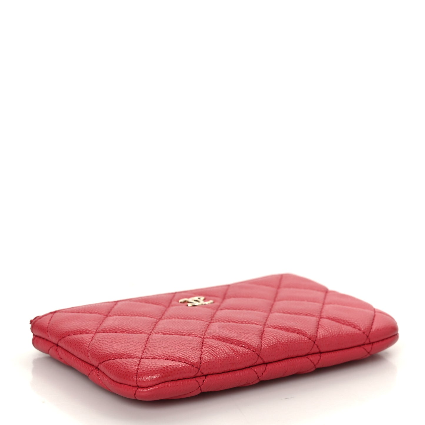 Iridescent Caviar Quilted Small Cosmetic Case Dark Pink