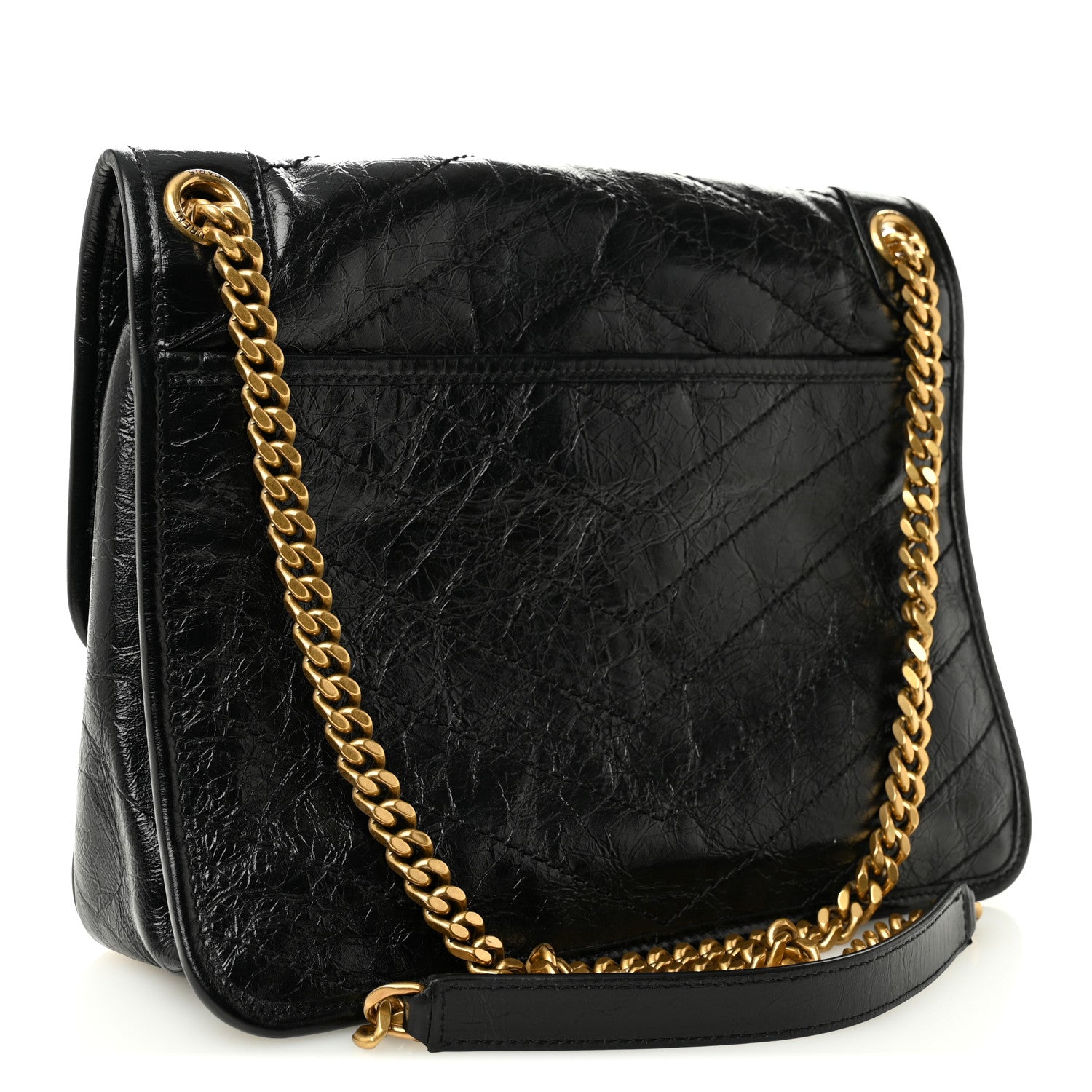 Saint Laurent Crinkled Calfskin Matelasse Monogram Medium Niki Chain Satchel Black 3 of 11