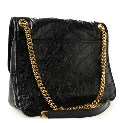 Saint Laurent Crinkled Calfskin Matelasse Monogram Medium Niki Chain Satchel Black 3 of 11