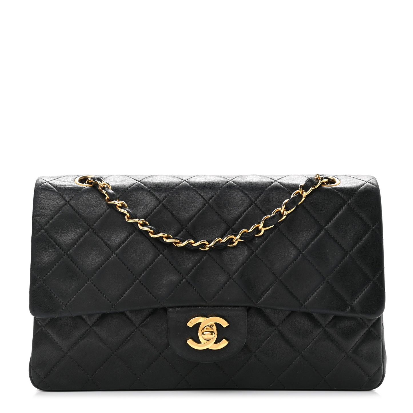 Lambskin Quilted Medium Double Flap Black