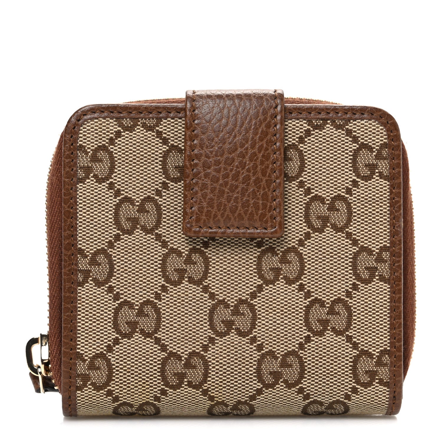 Gucci Monogram Dollar Calfskin Zip Around French Wallet Beige Ebony Tabacco 1 of 7