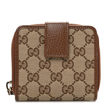 Gucci Monogram Dollar Calfskin Zip Around French Wallet Beige Ebony Tabacco 1 of 7