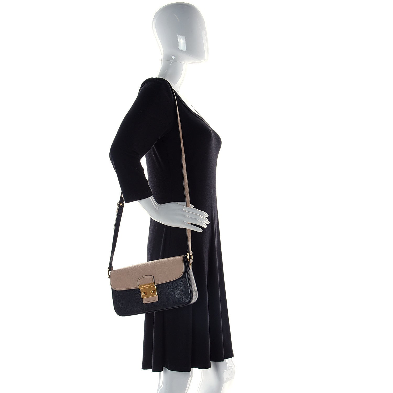 Miu Miu Goatskin Madras Shoulder Bag Black Cammeo 2 of 11