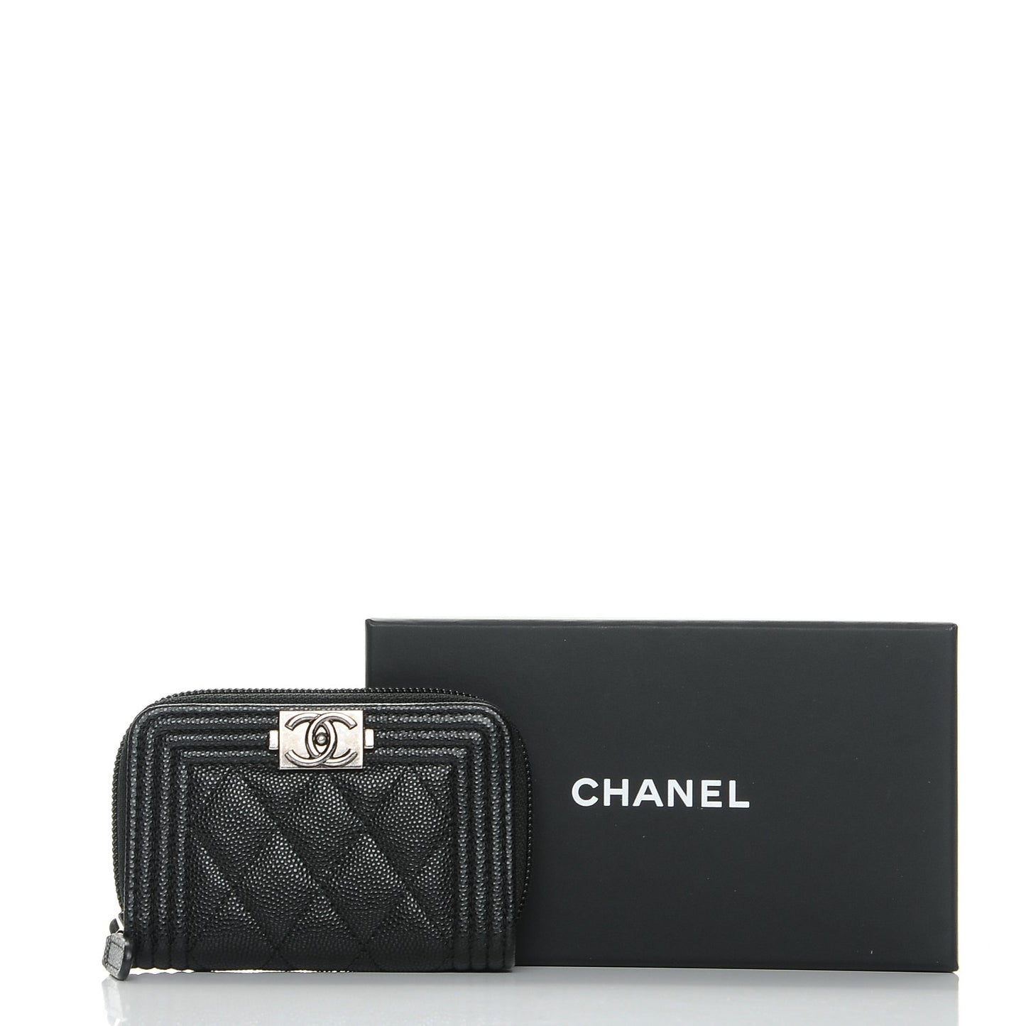 Caviar Quilted Boy Zip Around Coin Purse Wallet Black