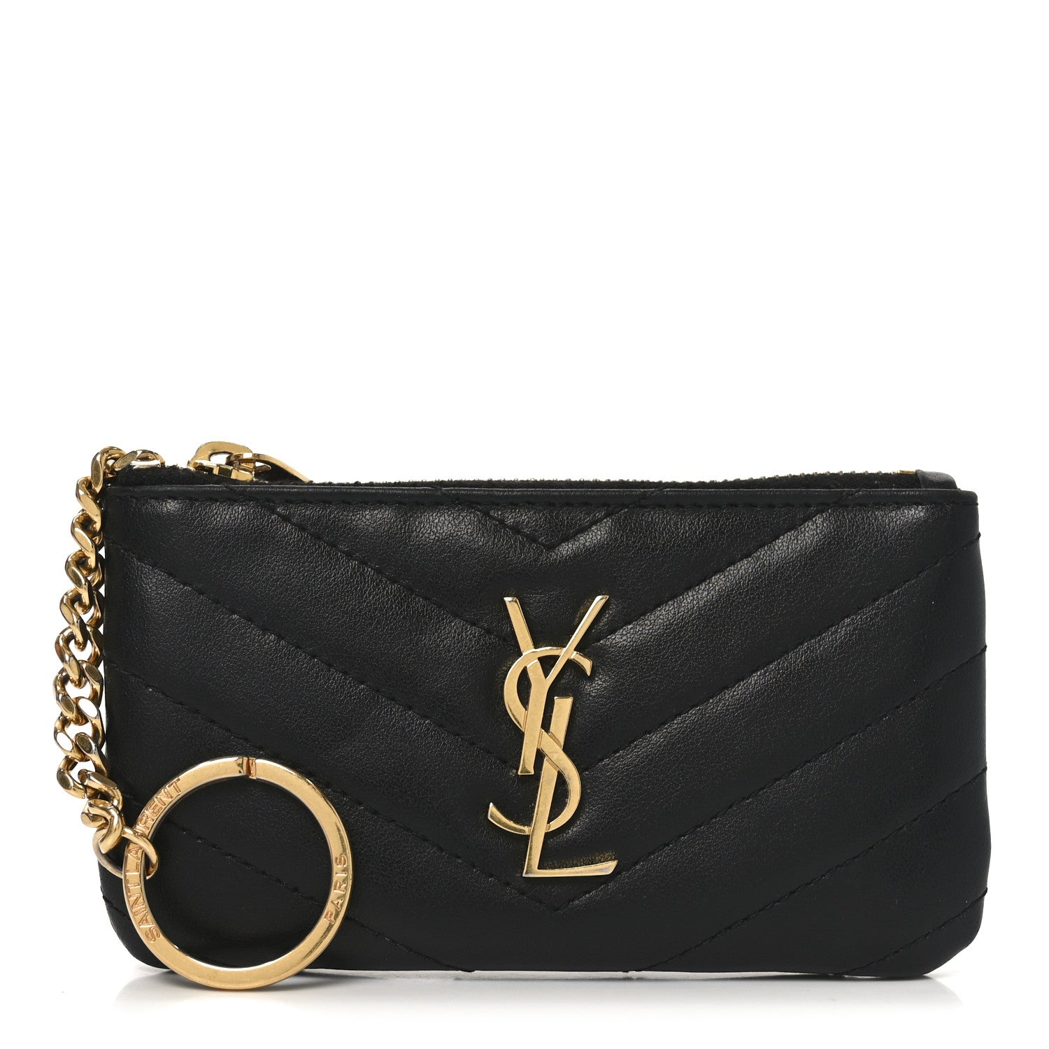 Saint Laurent Calfskin Matelasse Monogram Key Pouch Black 1 of 7
