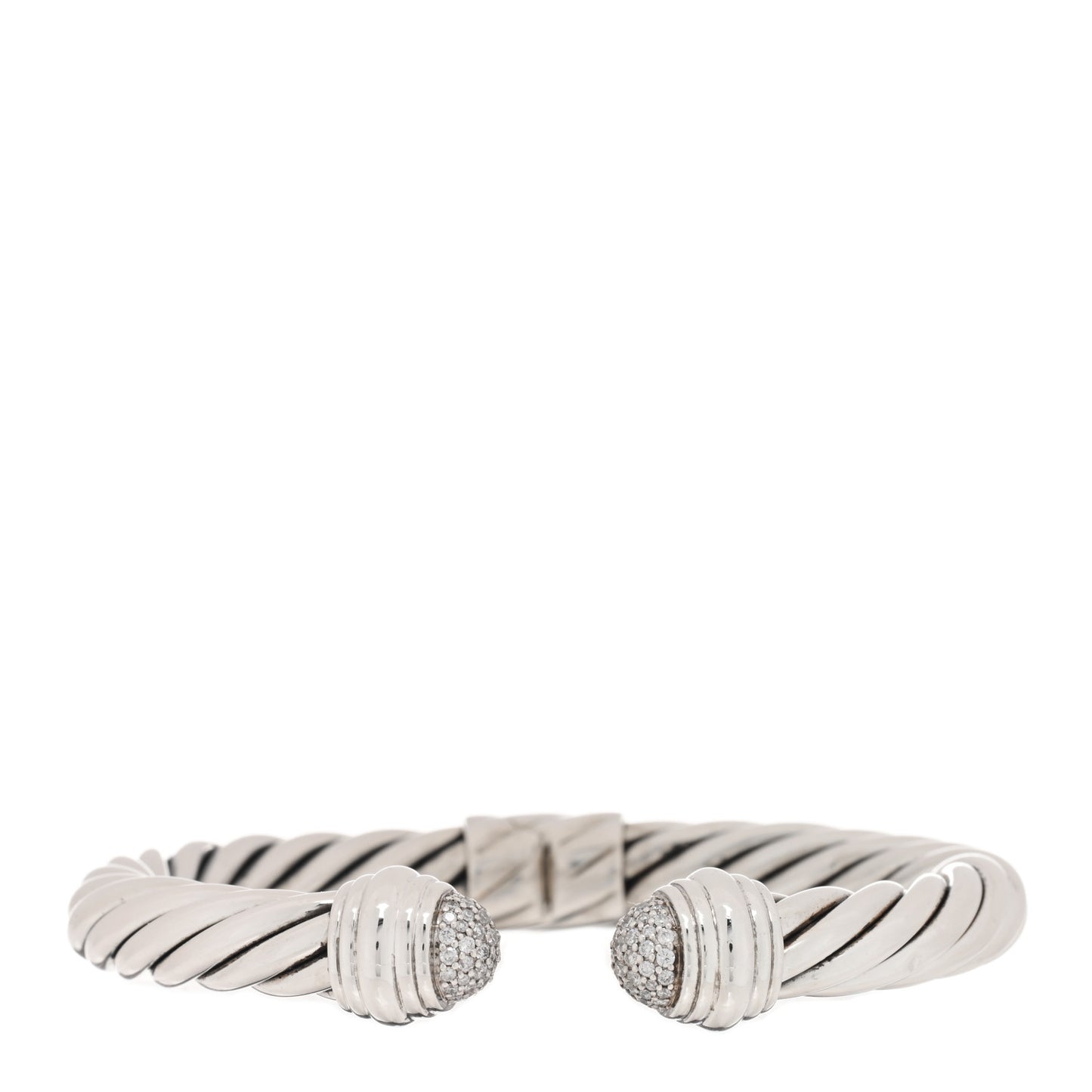 Sterling Silver Diamond 10mm Cable Classics Pave Hinged Bracelet