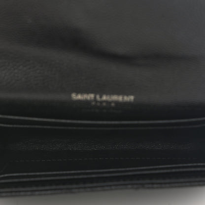 Saint Laurent Grain De Poudre Matelasse Chevron Small Monochrome Monogram Envelope Wallet Black 5 of 7