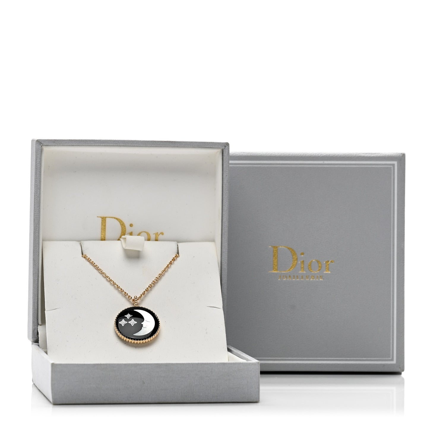 18K Yellow White Gold Diamond Black Onyx Mother of Pearl Rose Celeste Medallion Pendant Necklace