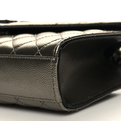 Saint Laurent Metallic Grain De Poudre Textured Mixed Matelasse Triquilt Small Monogram Satchel Piombo 9 of 9