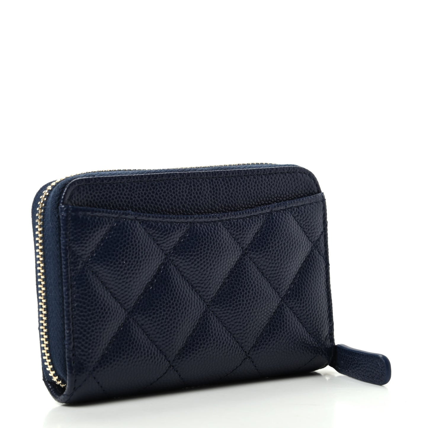 Caviar Quilted Zip Card Holder Navy