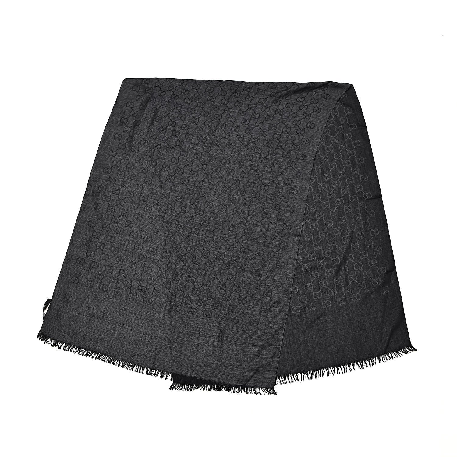 Gucci Wool Silk GG Monogram GGNat Scarf Anthracite 3 of 4