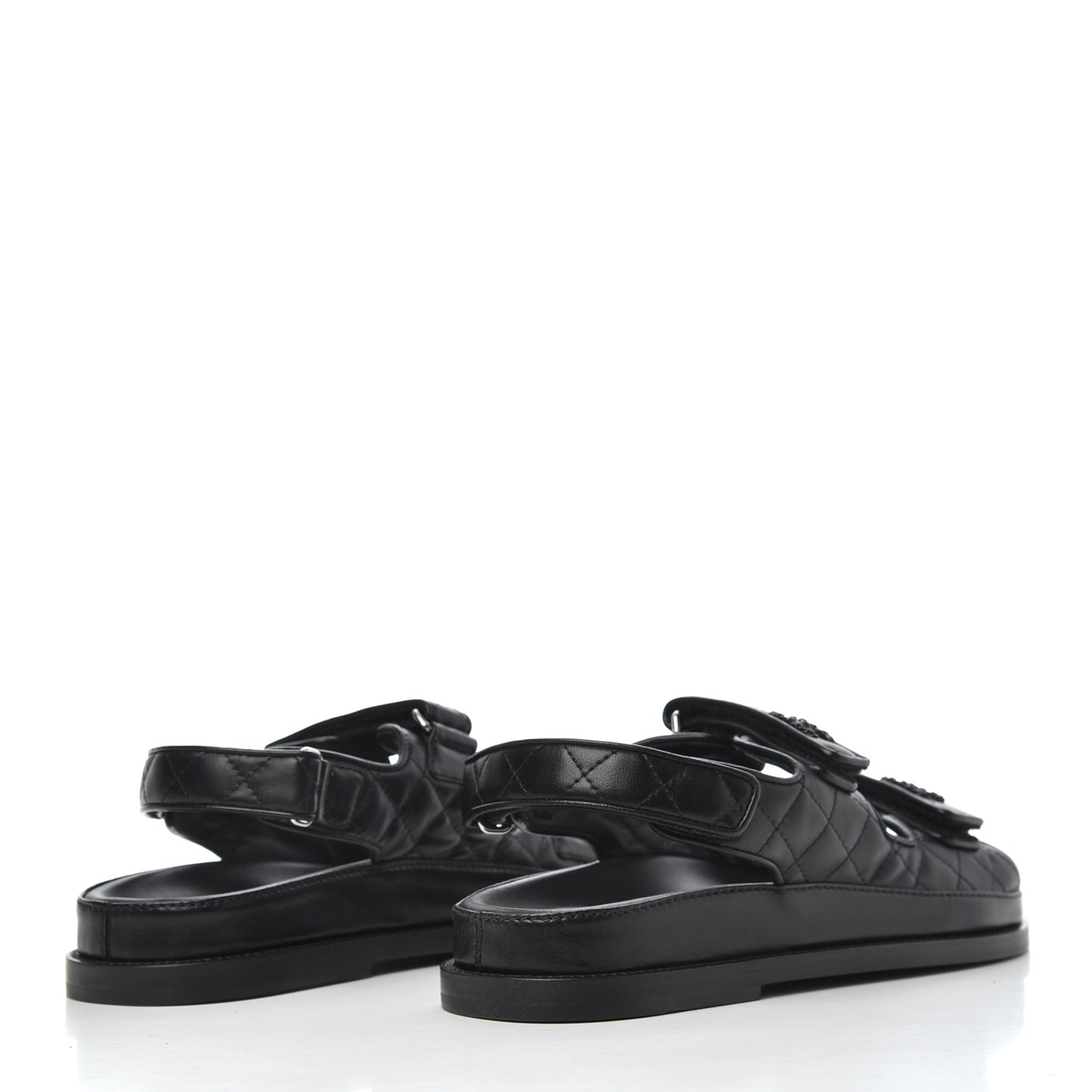 Lambskin Quilted Velcro Dad Sandals 38.5 So Black