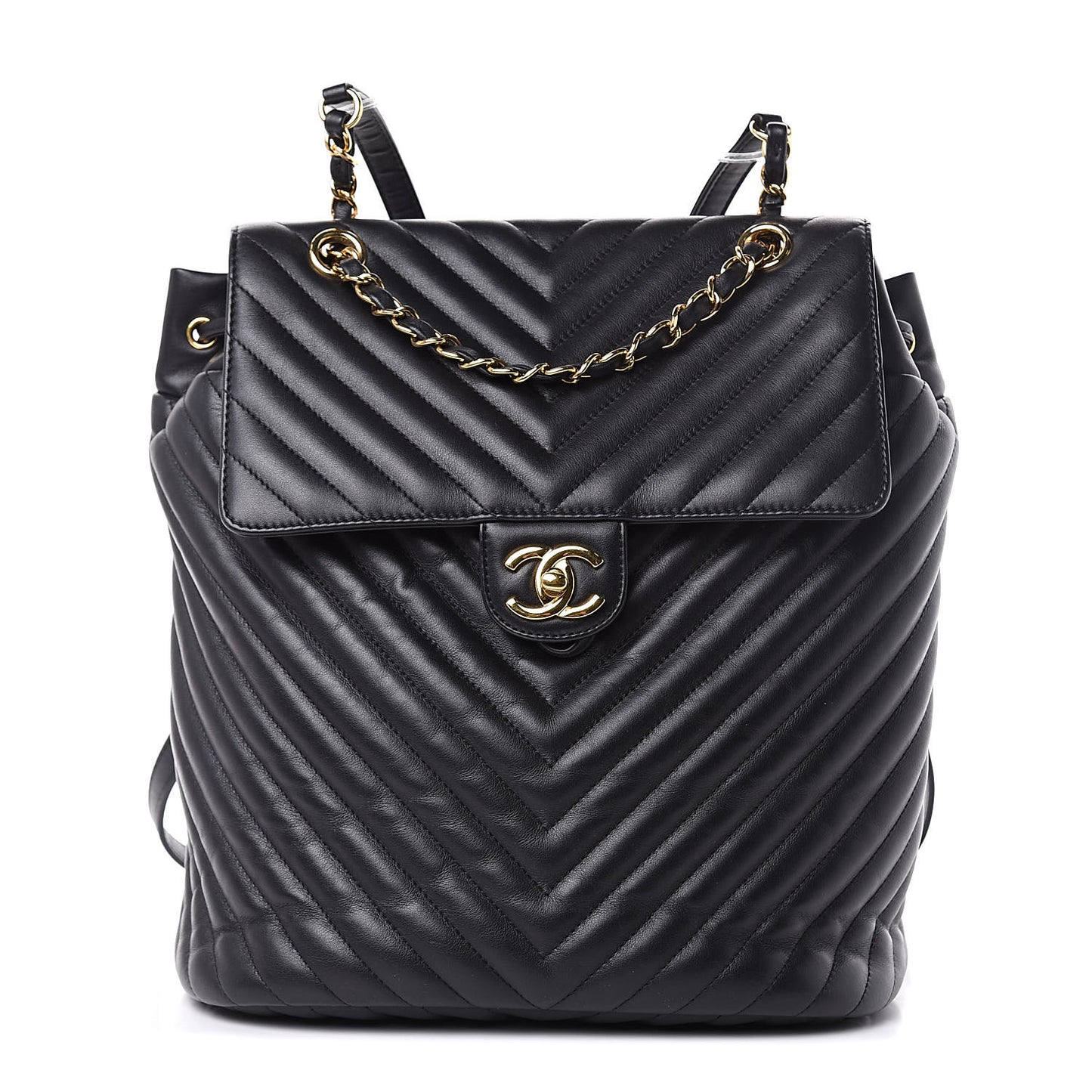 Calfskin Chevron Quilted Large Urban Spirit Backpack Black