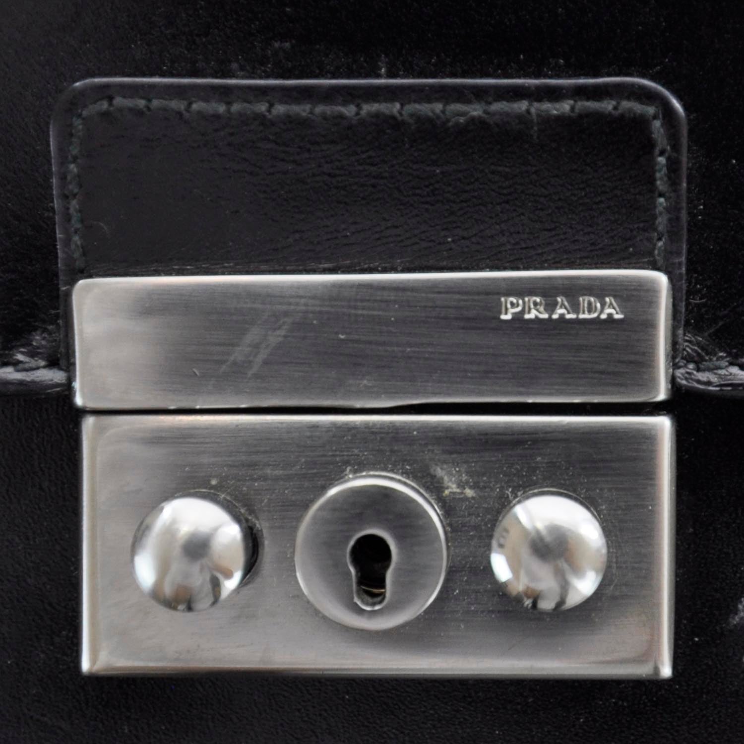 Prada Spazzolato Pushlock Flap Bag Black 7 of 10