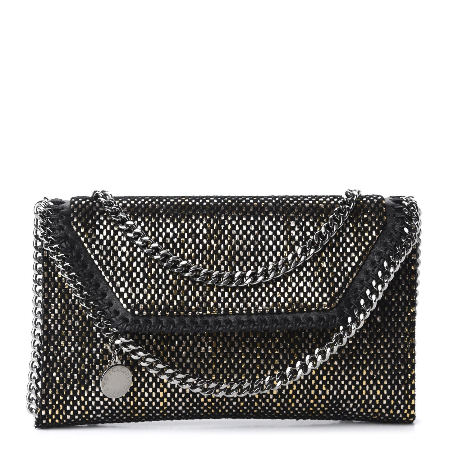 Metallic Woven Raffia Falabella Mini Crossbody Black Gold