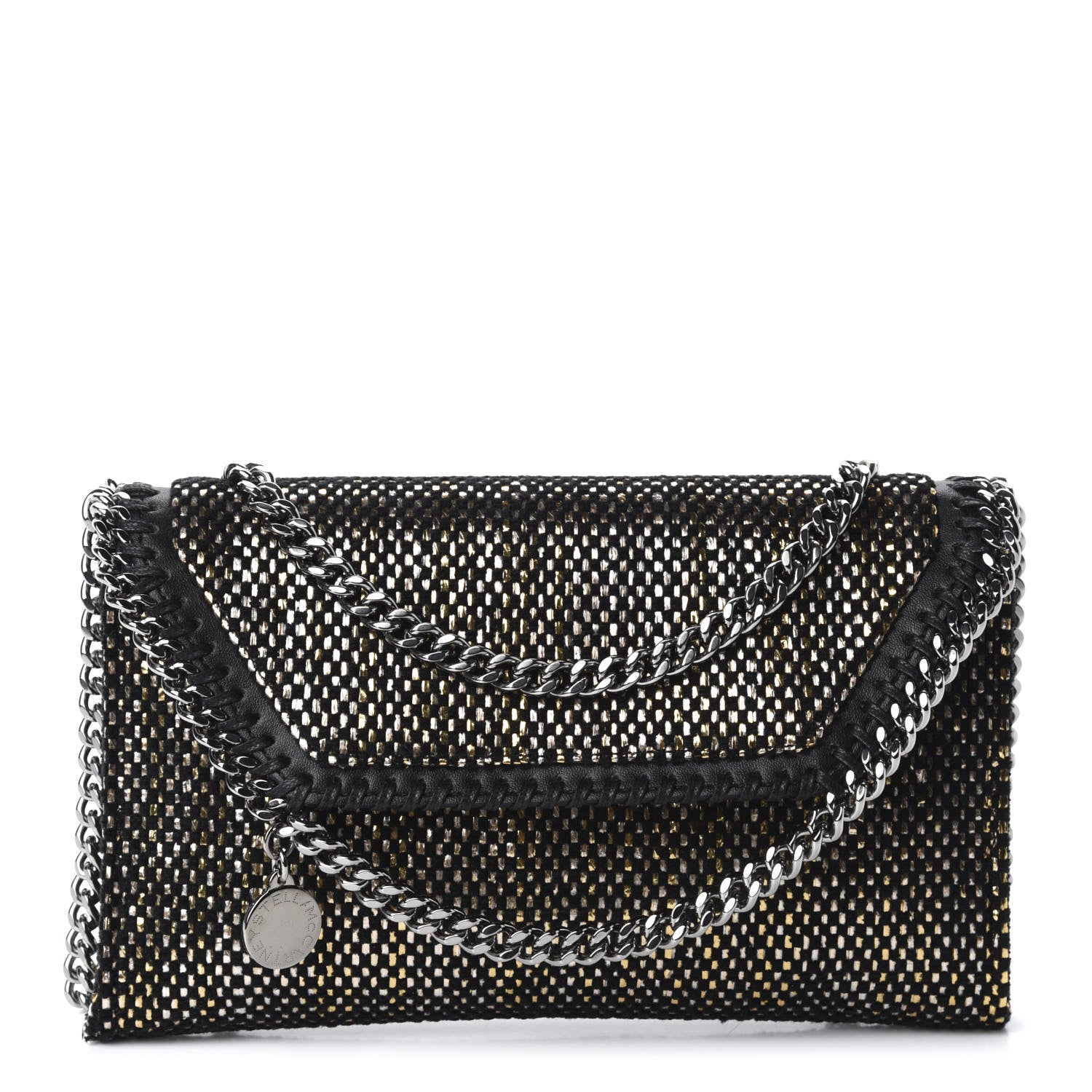 Stella McCartney Metallic Woven Raffia Falabella Mini Crossbody Black Gold 1 of 9