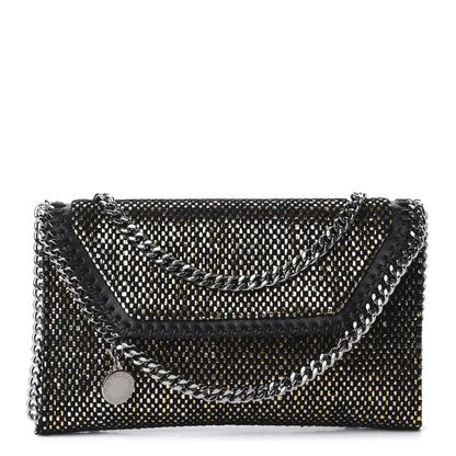 Stella McCartney Metallic Woven Raffia Falabella Mini Crossbody Black Gold 1 of 9