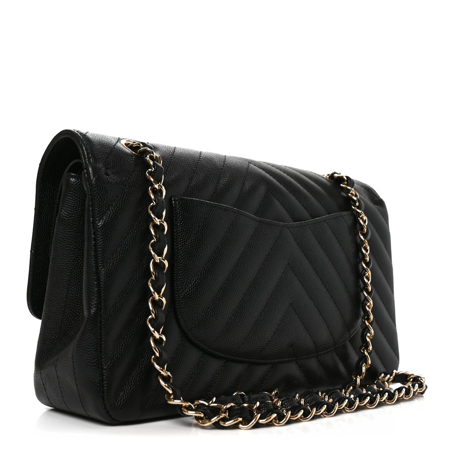 Caviar Chevron Quilted Medium Double Flap Black