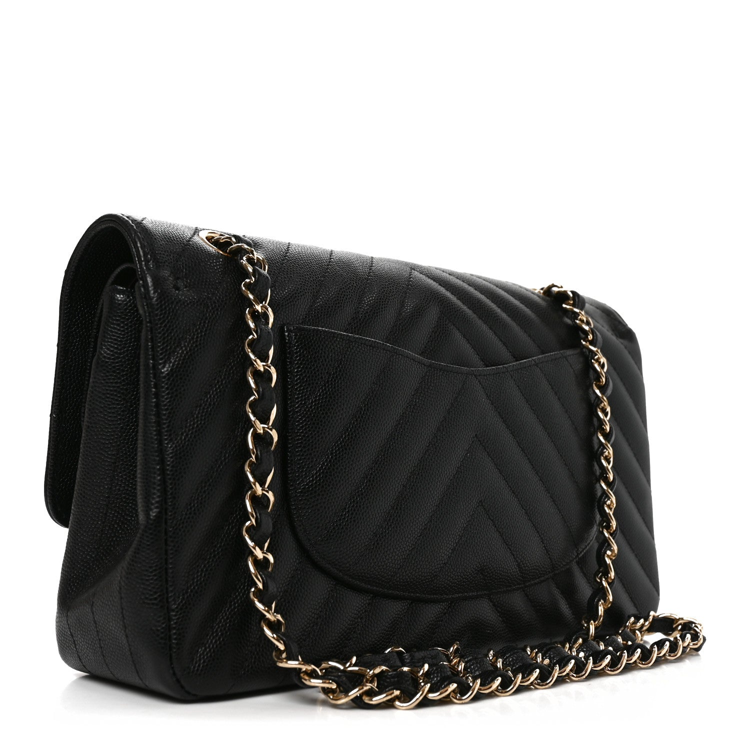Chanel Caviar Chevron Quilted Medium Double Flap Black 3 of 11
