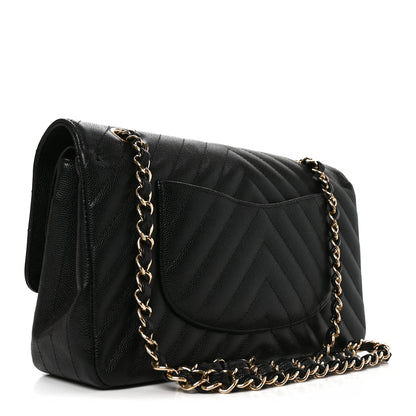 Chanel Caviar Chevron Quilted Medium Double Flap Black 3 of 11