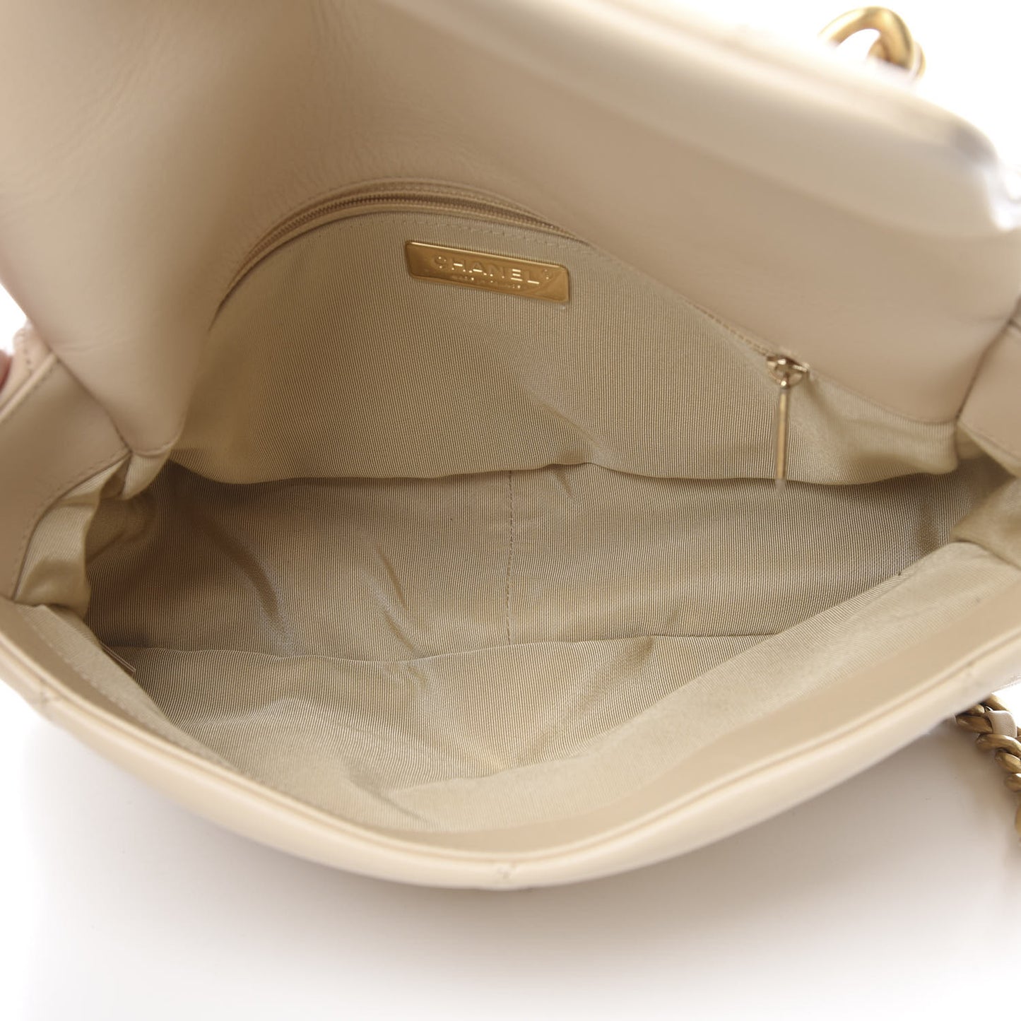 Goatskin Quilted Large 19 Flap Beige