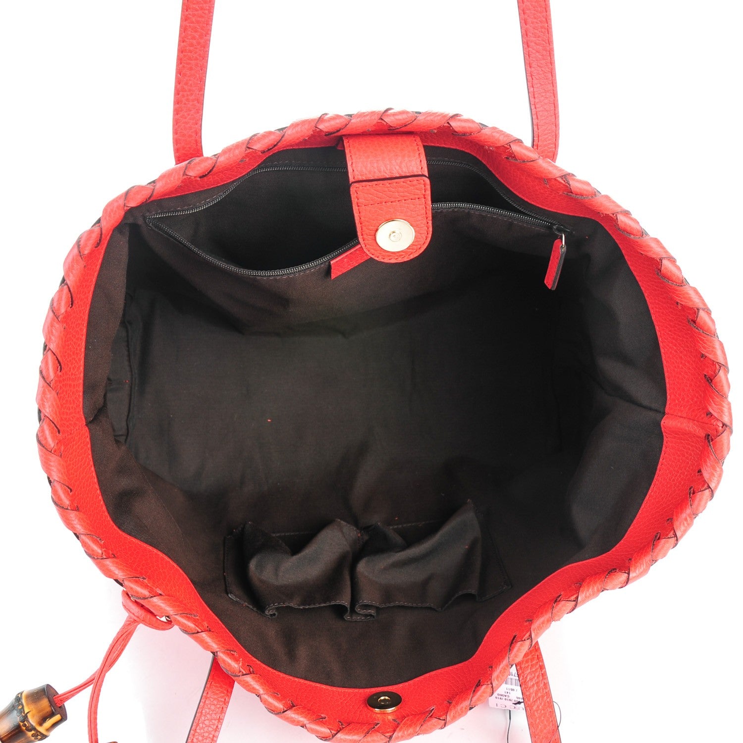Gucci Pebbled Calfskin Bamboo Tassel Tote Red 5 of 7
