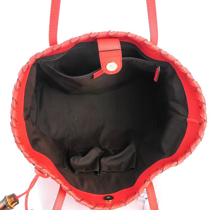 Gucci Pebbled Calfskin Bamboo Tassel Tote Red 5 of 7