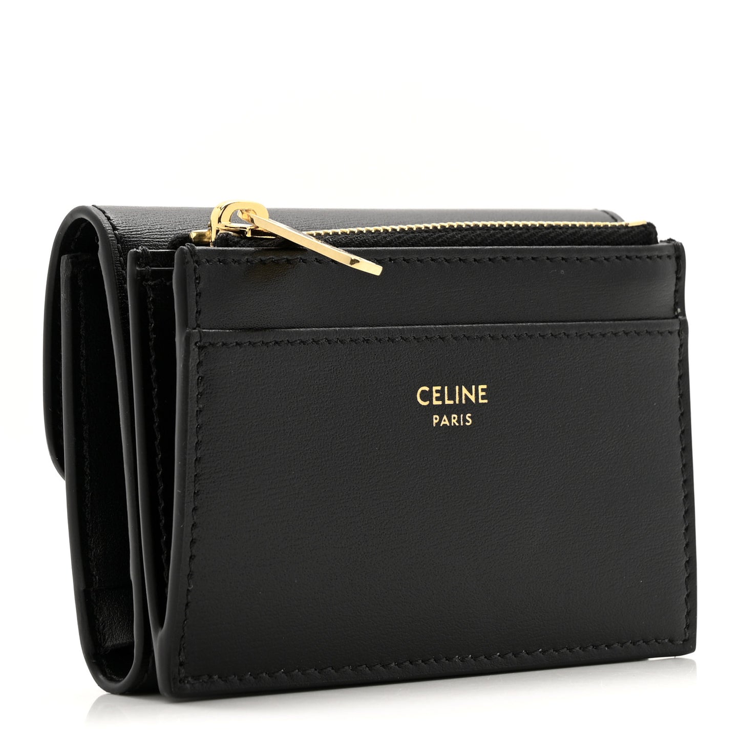 Calfskin Compact Triomphe Wallet With Coin Purse Black