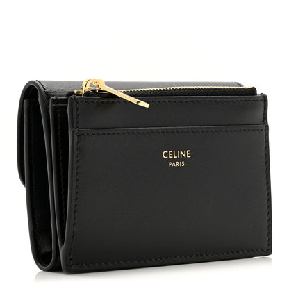 Celine Calfskin Compact Triomphe Wallet With Coin Purse Black 3 of 9