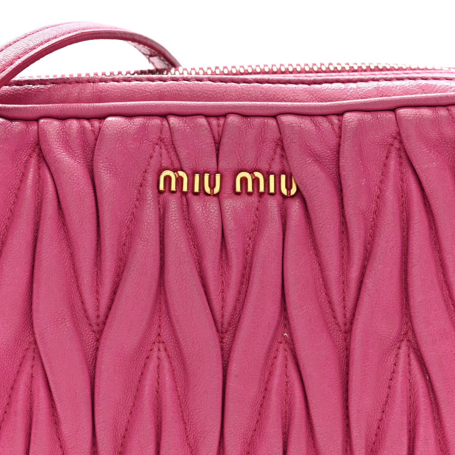 Miu Miu Vitello Lux Matelasse Double Zip Shoulder Bag Peonia