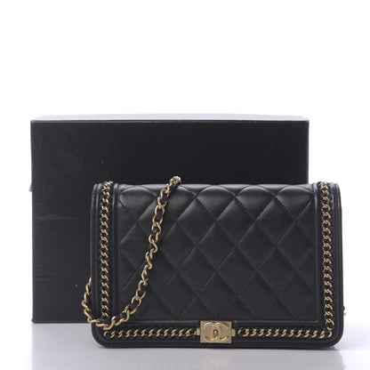 Chanel Calfskin Quilted Chain Around Boy Wallet On Chain WOC Black 12 of 12