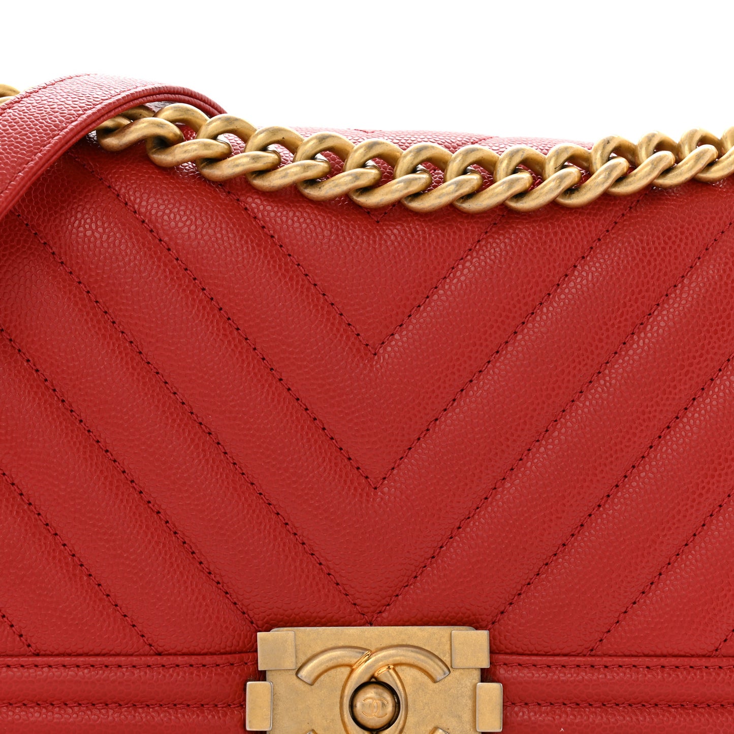 Caviar Chevron Quilted Medium Boy Flap Red